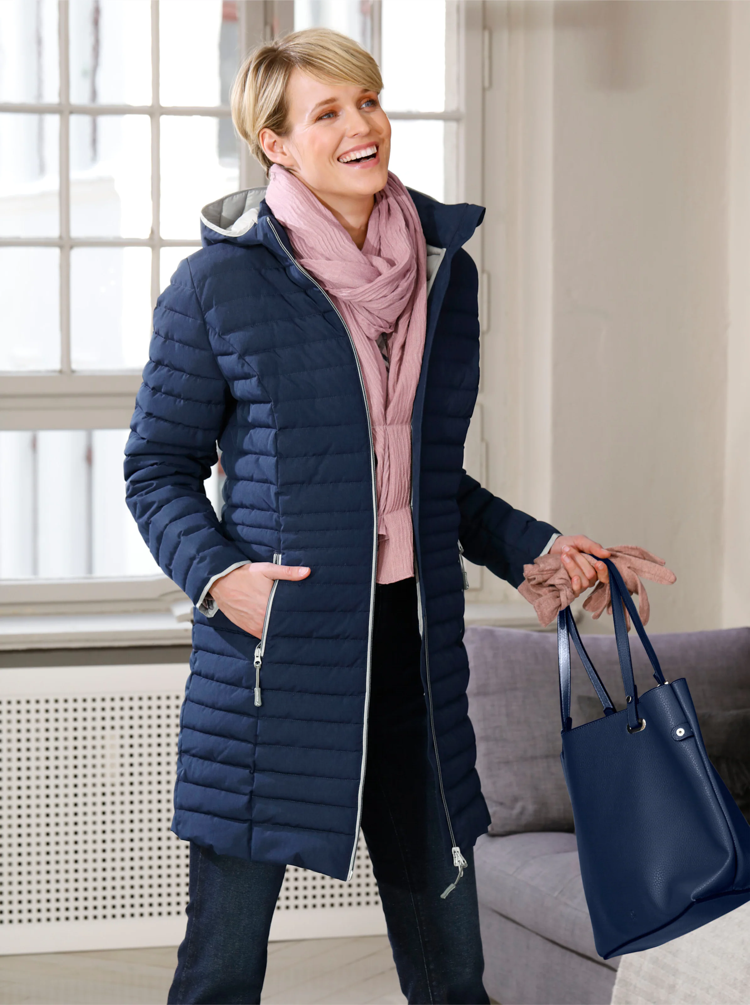 Steppjacke in marine-meliert