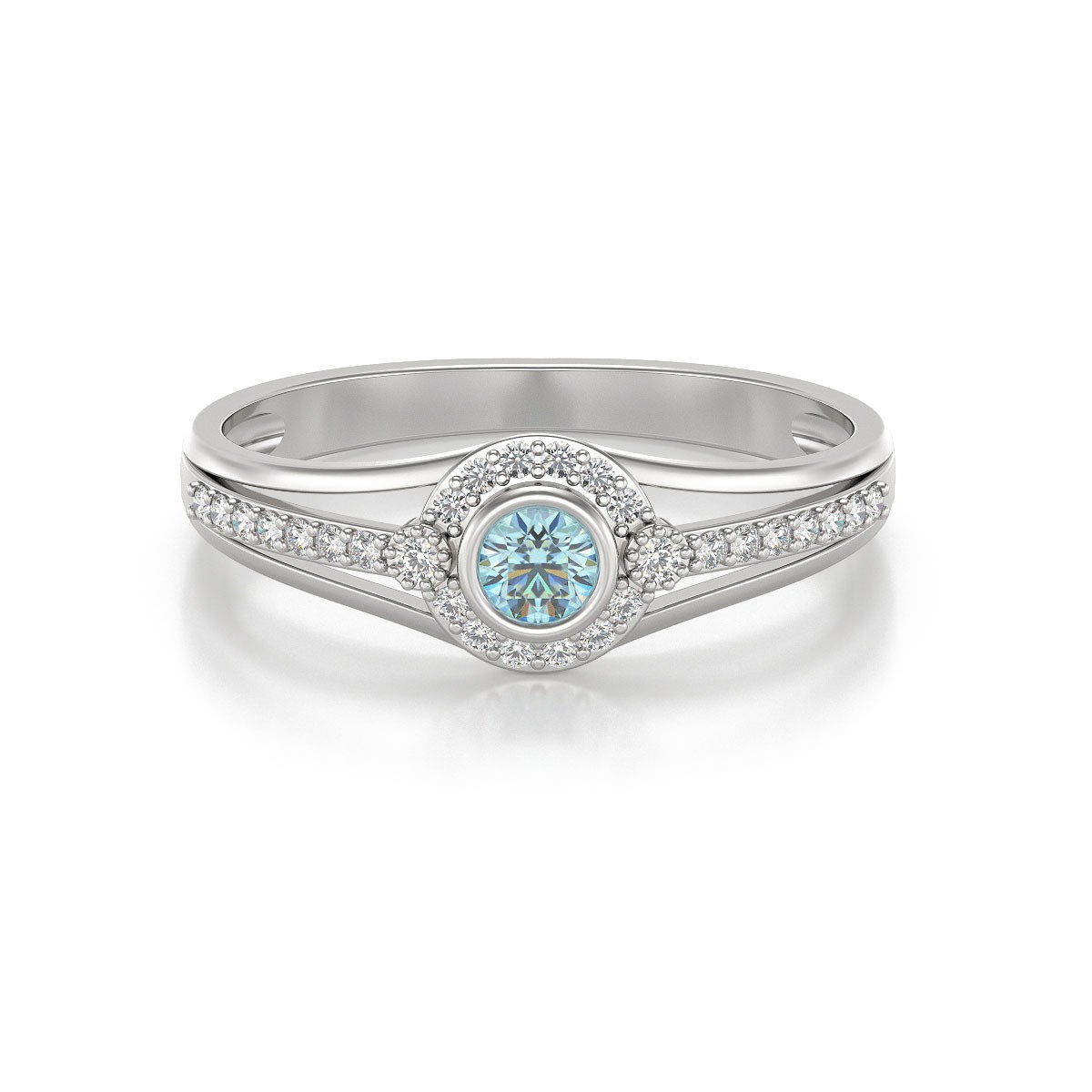 Bague ADEN Or 585 Blanc Aigue-Marine et diamants 2.118grs
