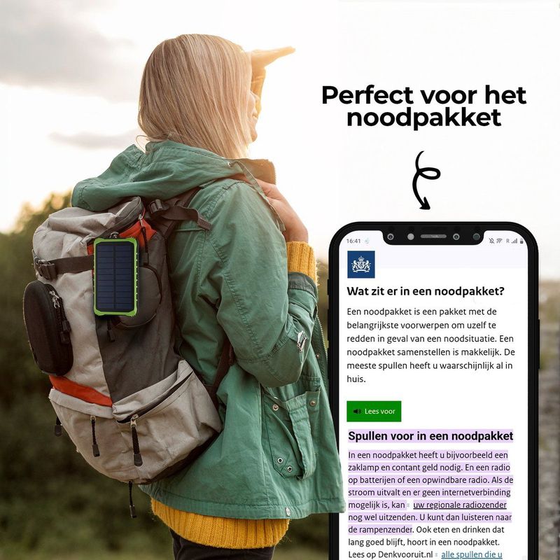 Denver Solar Powerbank 10000mAh - Noodpakket - Zonneenergie - PSO10012