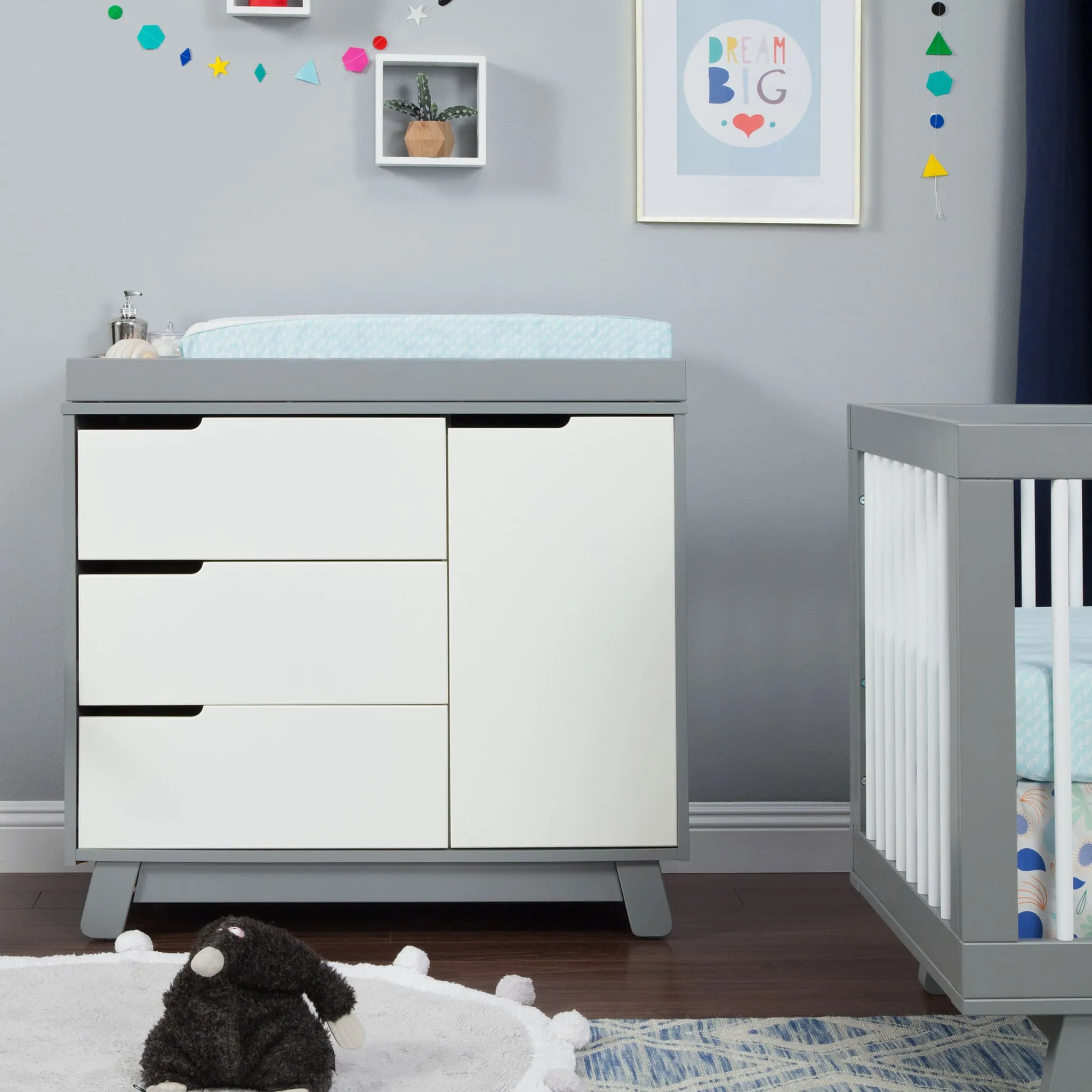 Babyletto Meuble à Langer à 3 Tiroirs Hudson avec Plateau Amovible - Gris  Blanc