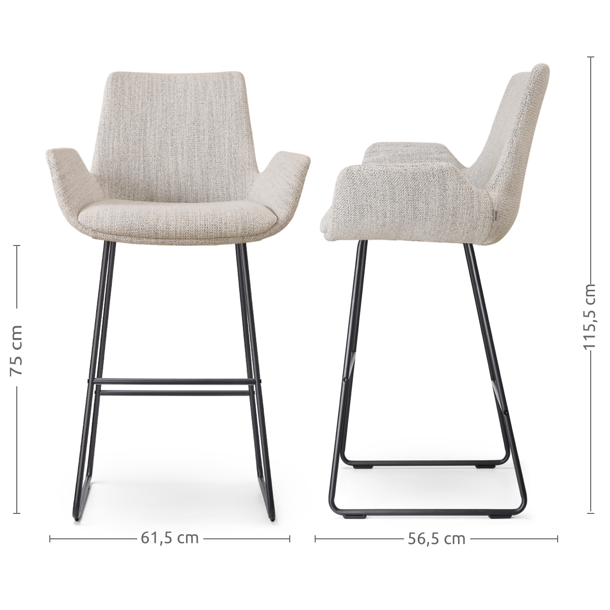 Barkruk Nino-Eef grijs beige gemêleerd - zwart - 75 cm
