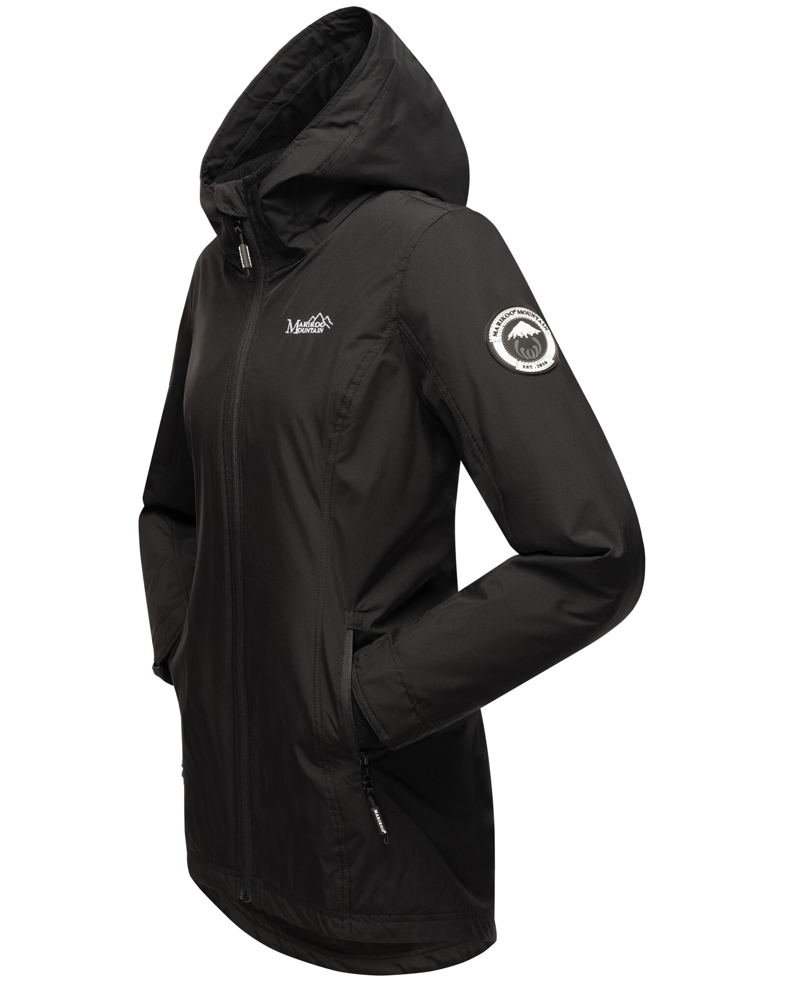 MARIKOO Damen Sportliche Jacke Outdoorjacke Lange Übergangs Regenjacke mit Kapuze Honigbeere