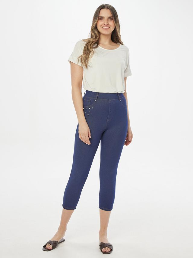 Jeansleggings mit Perlendetails