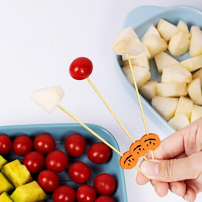 (100er Set) Cocktail Sticks Fingerfood Party Spiesse Deko Zahnstocher für Halloween / Herbst / Thanksgiving - Kürbis