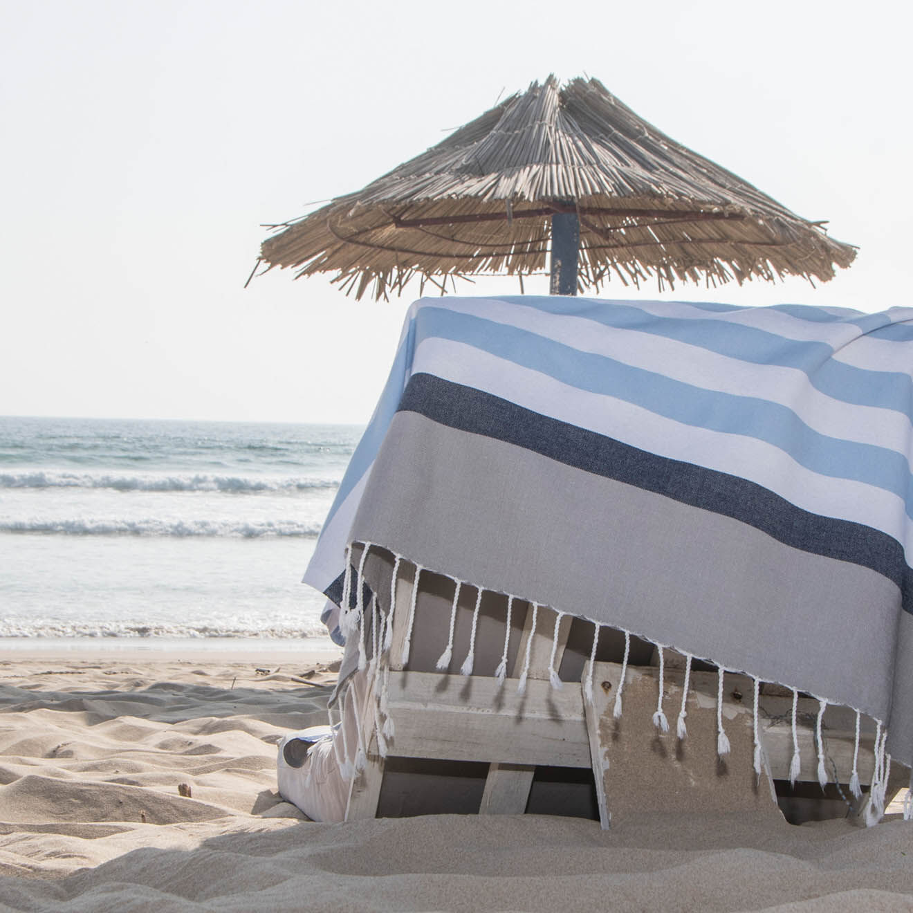 Febronie Fouta Arcachon bleu ciel/blanc/bleu marine/gris perle - 100x200 cm