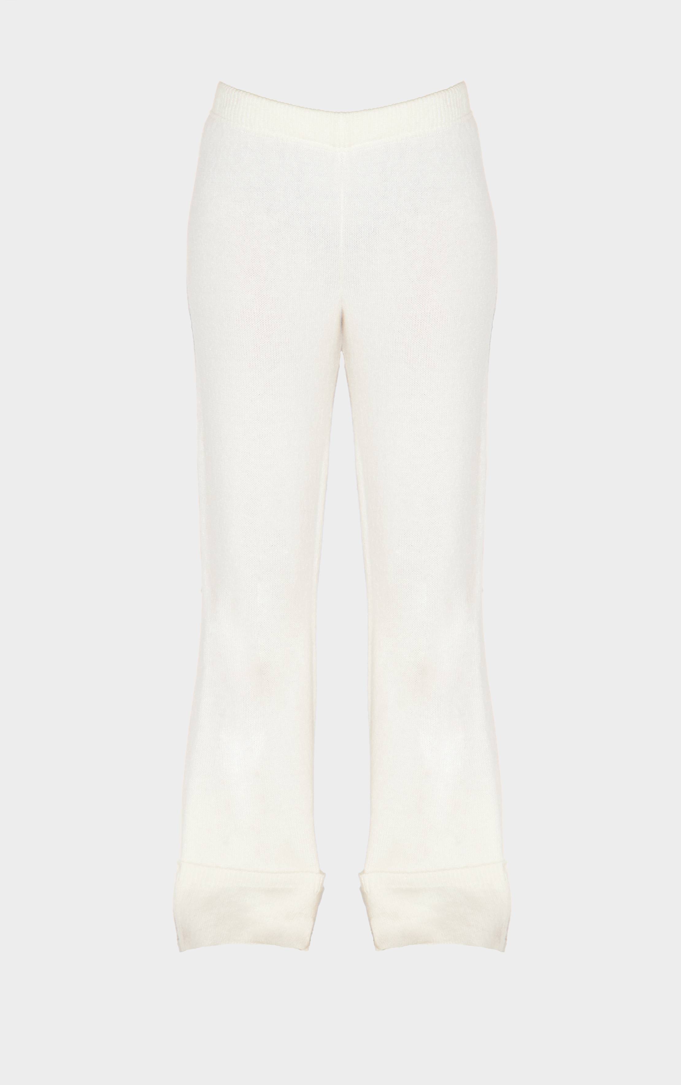 Crème Pantalon En Maille À Ourlet Retroussé