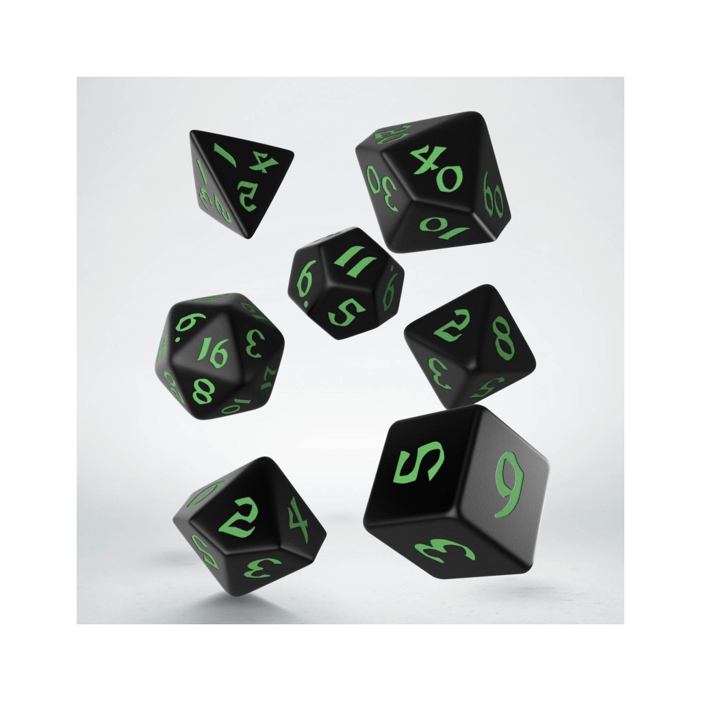 Classic Runic Black & green Dice Set (7)
