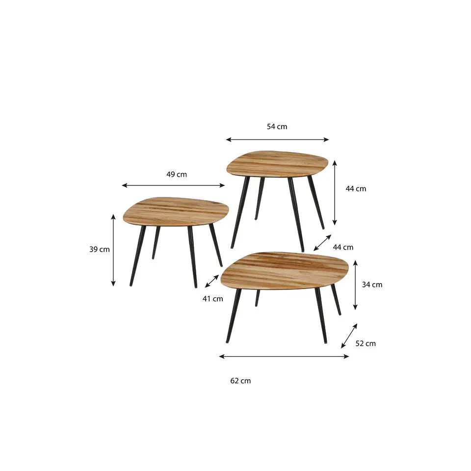 Mica Decorations Jailey Bijzettafel - Set van 3 - L62 x B52 x H34 cm