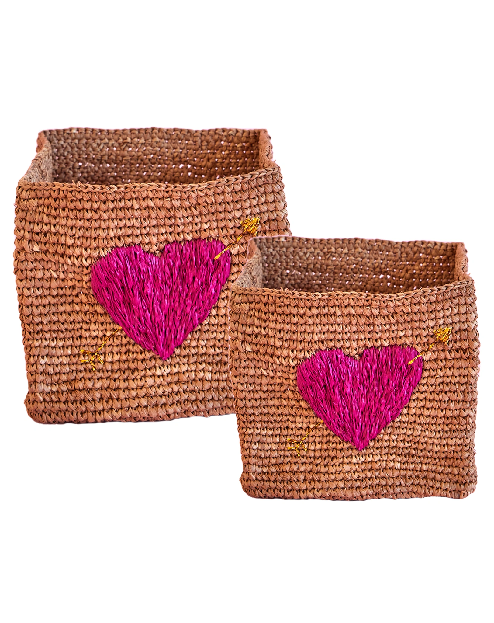 Raffia-Aufbewahrungskorb SQUARE - TEA RED HEART 2er-Set