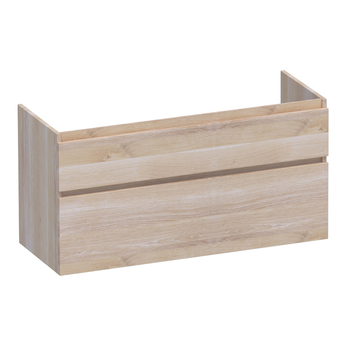 Brauer Delight onderkast 120cm met 2 softclose lades en 2 sifon uitsparingen lamellen eiken wit