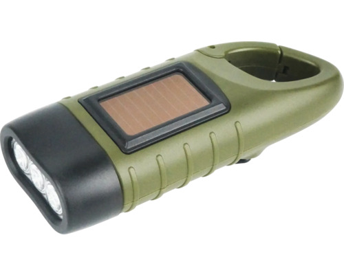 Zonne-dynamo zaklamp, 10 lm, bereik 16 m, brandduur 2 uur, 123x48x32 mm