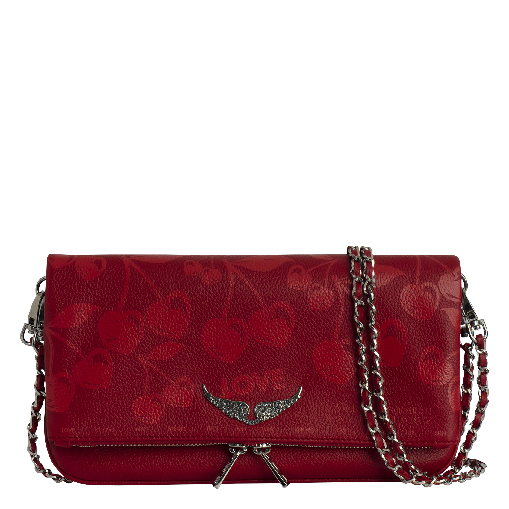 ROCK - Pochette en cuir grainé à motifs cerises | Rouge