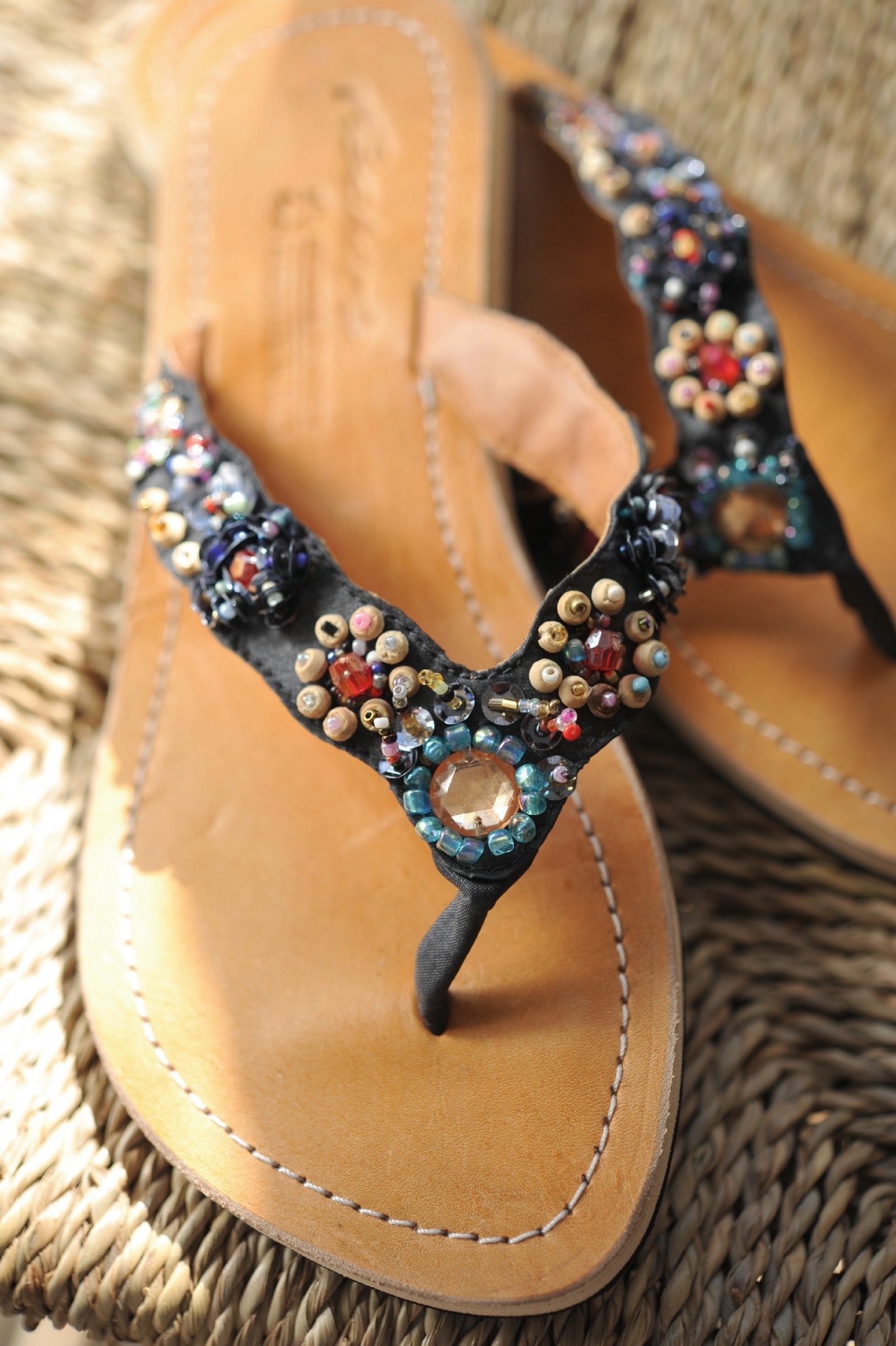Damen-Sandalen 'Perlen' blau, Leder, Gr. 37-41 günstig bestellen