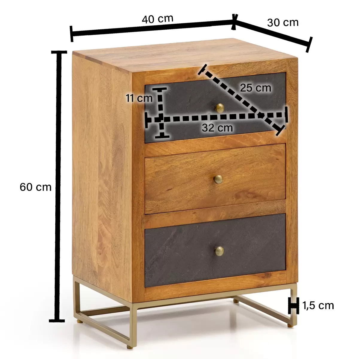 Nachttisch Tarbes anthrazit,braun,gold