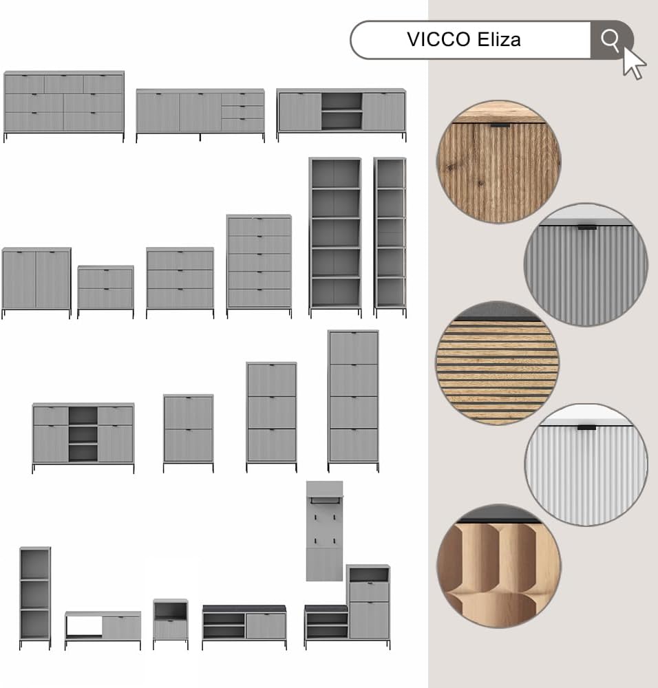 Vicco Nachttisch Eliza, Nachtkommode, Weiß, 66 x 60 cm mit 2 Schubladen