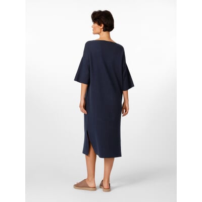 Damen-Strickkleid V-Ausschnitt, Dunkelblau