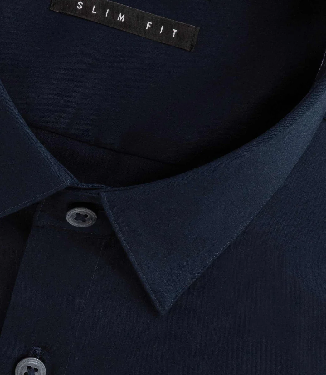 Chemise satin slim marine 