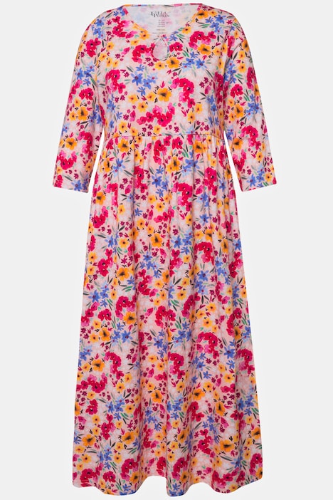 Jerseykleid, Blumen, Rundhals, Keyhole, 3/4-Arm