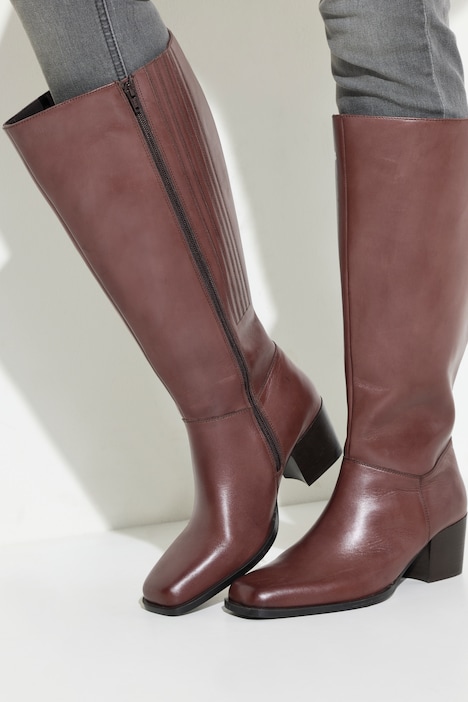 Lederstiefel, XXXL-Schaft, Elastikeinsatz, Weite H
