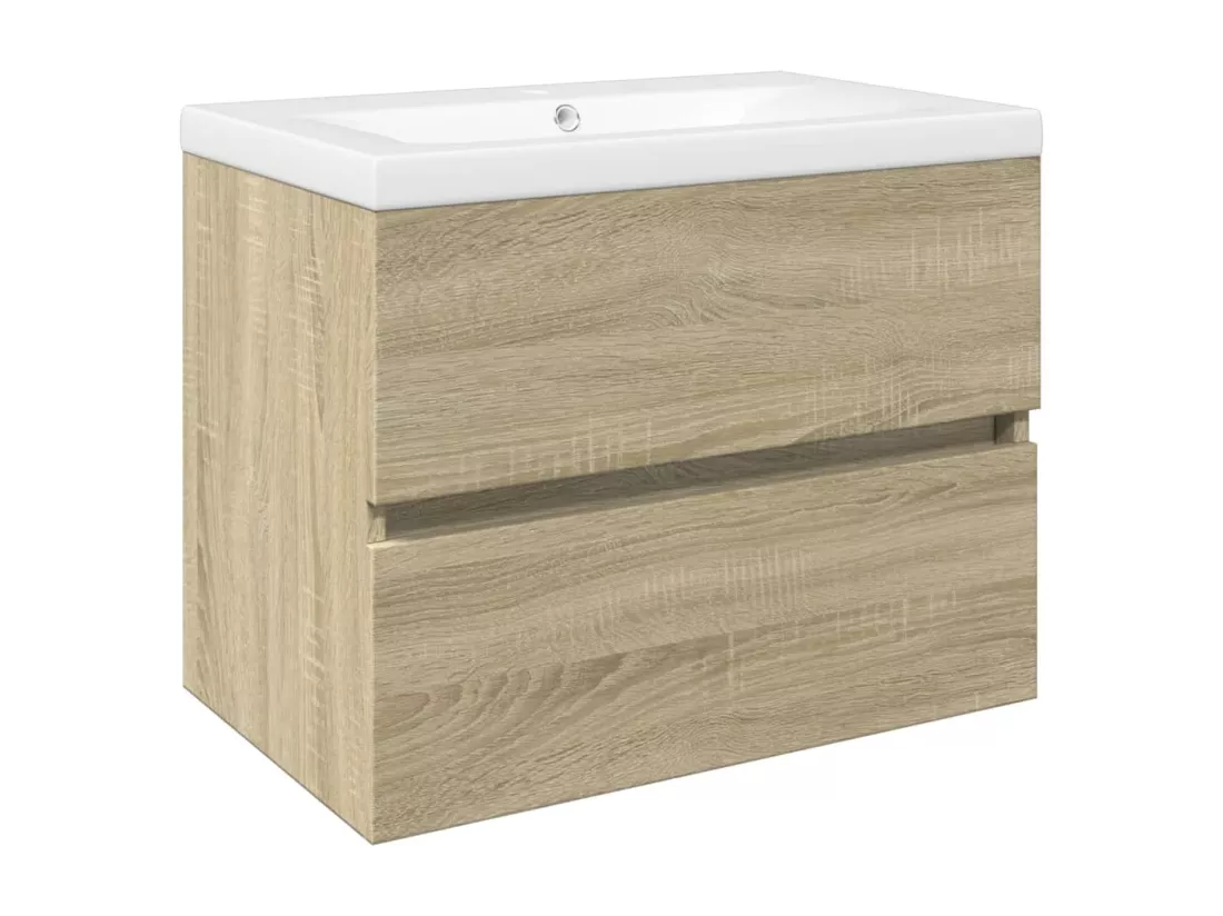 Ensemble de meubles de bain 2pcs céramique et bois d'ingénierie