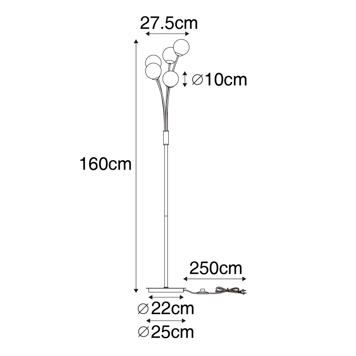 QAZQA - Moderne staande lamp, zwart met opaalglas, 5-lichts - Athene I Woonkamer I Slaapkamer - Rond staal - LED-compatibel G9