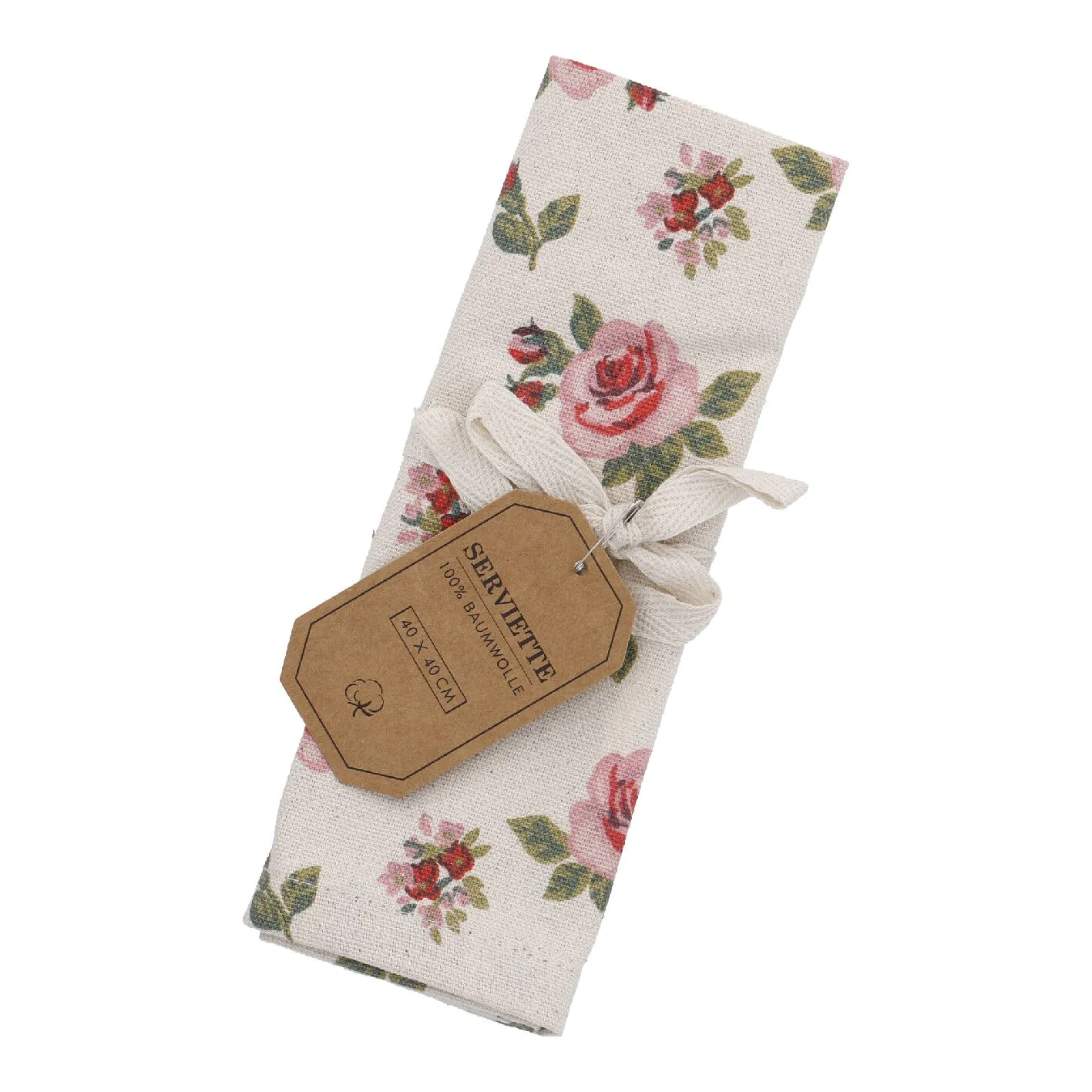 Serviette Rosen, natur, 40 x 40 cm