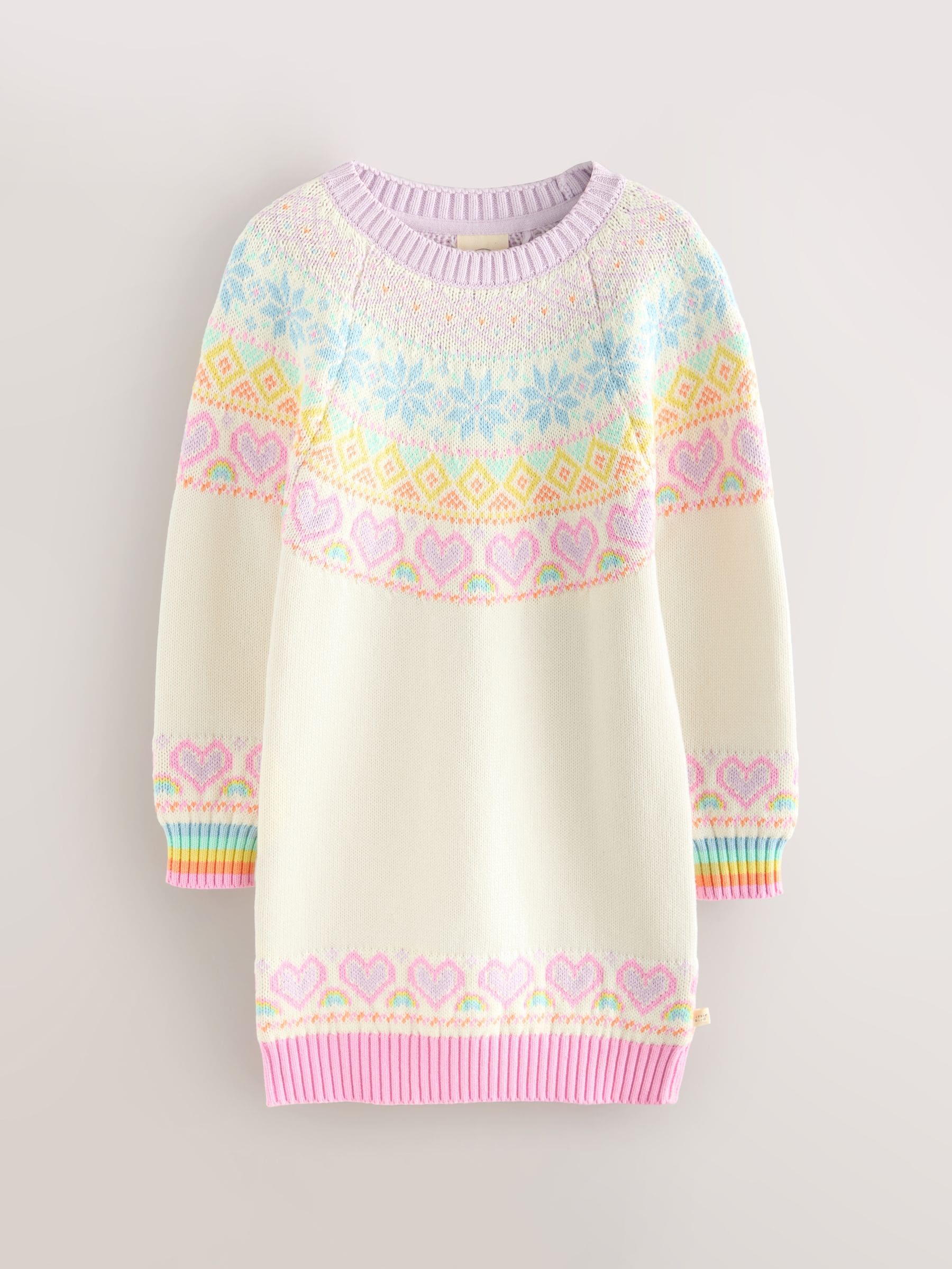 Pastelkleurige regenboogprint - Little Bird by Jools Oliver Kinder Regenboog Fair Isle Kerstmis Familie Gebreide Jurk