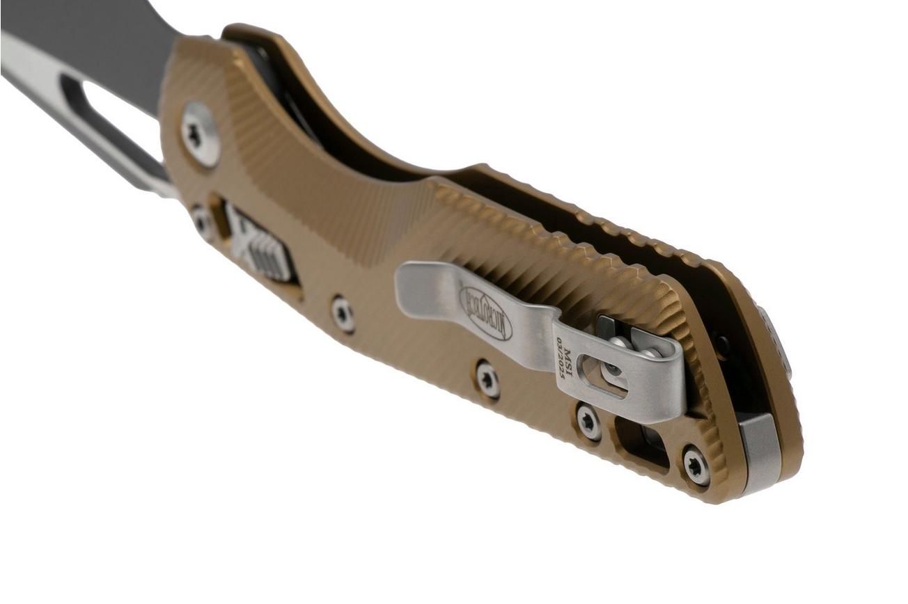Microtech MSI Standard Issue 210-1FLTA, Two Tone Black M390MK, Fluted Tan Aluminum zakmes