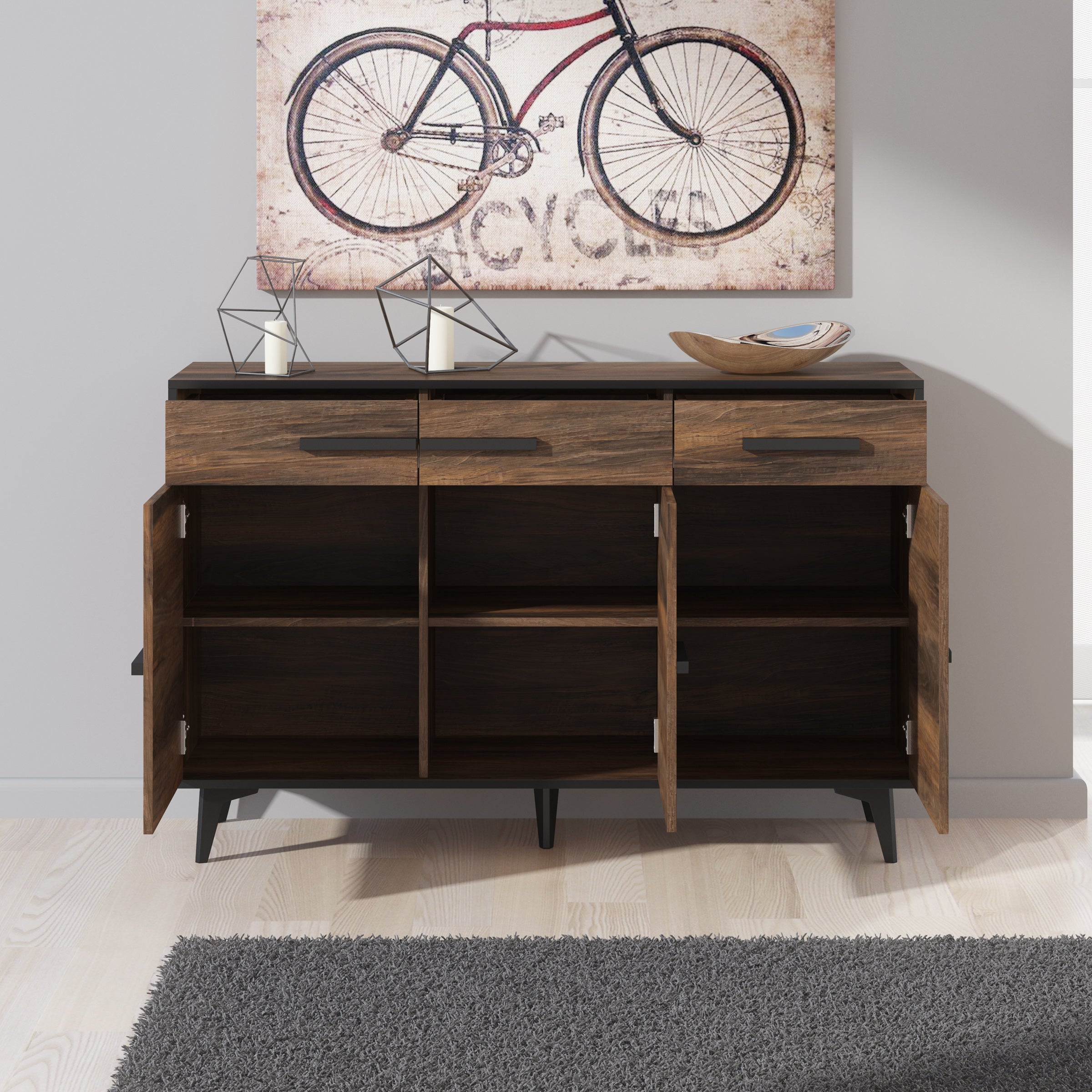 Frey - Dressoir - Donker eiken - Zwart - 135x40x86 cm