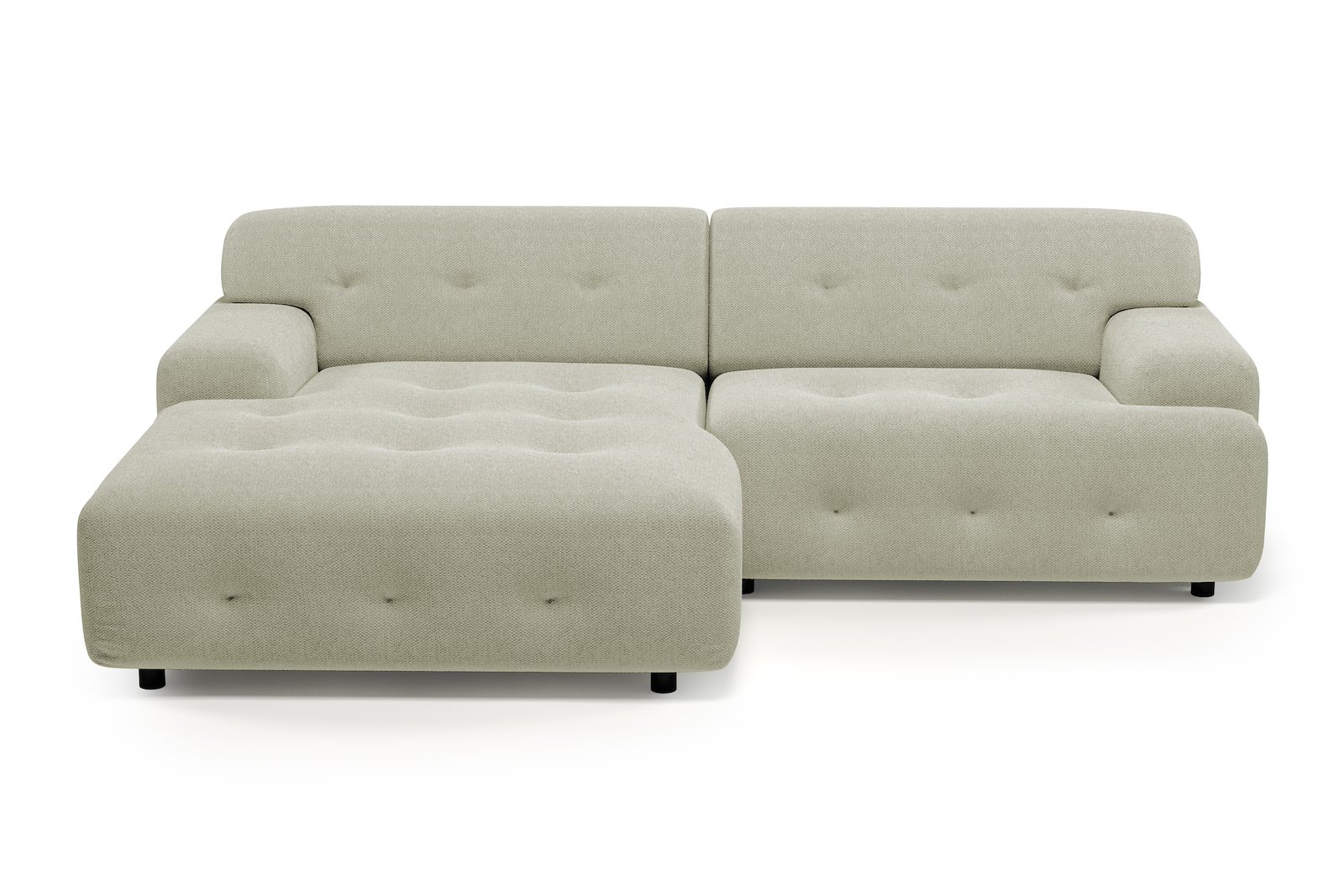 Bob sofa 1,5-seter med sjeselong venstre. Tekstil Mito 60 Tan med sorte ben.