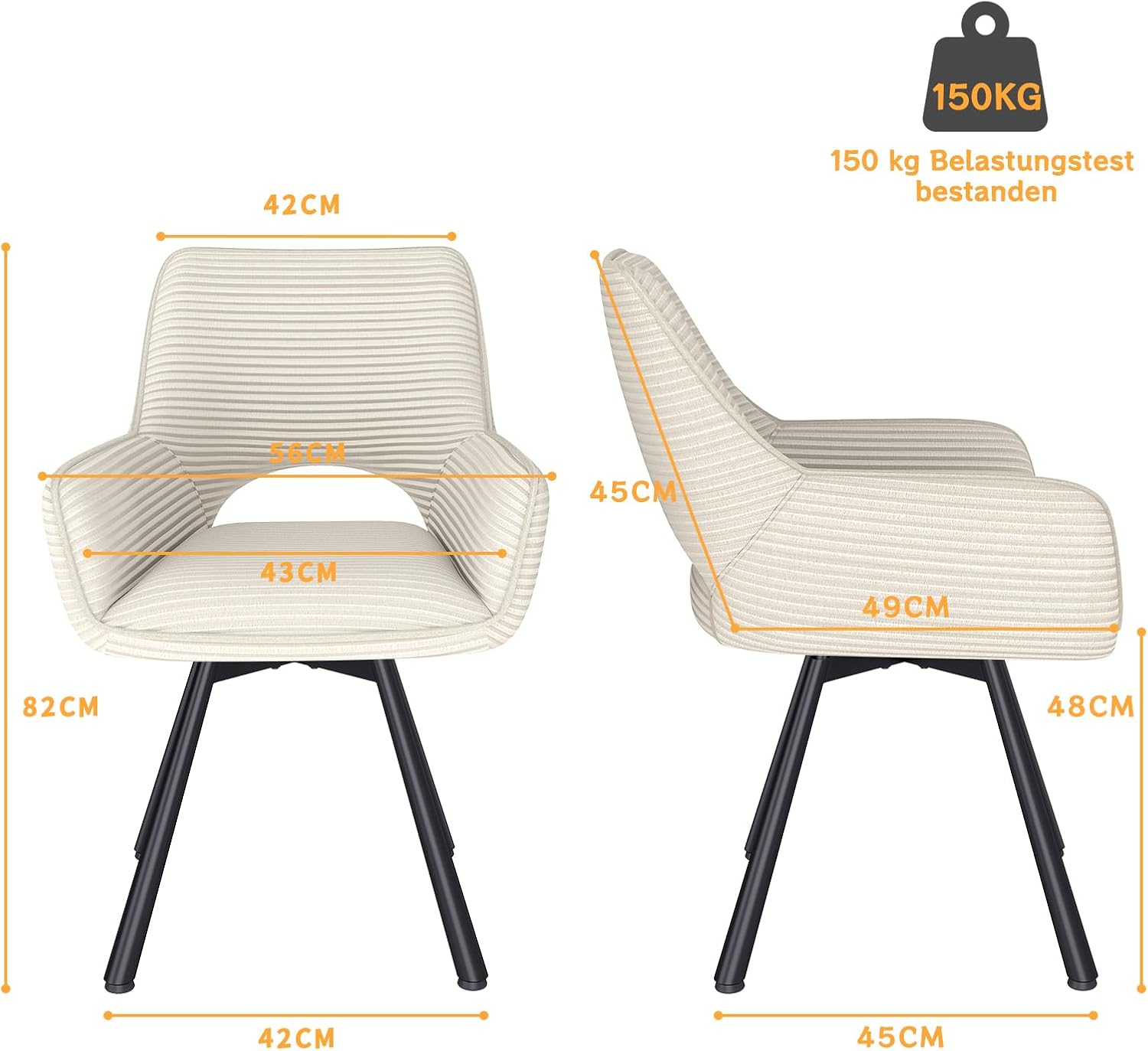 Esszimmerstühle 6er Set Drehbar 360°,Armlehnstuhl mit Metallbeine,geeignet als Stühle Esszimmer,Samt Stuhl,Küchenstühle,Wohnzimmerstuhl,Polsterstuhl mit Samtigem Gefühl,Beige