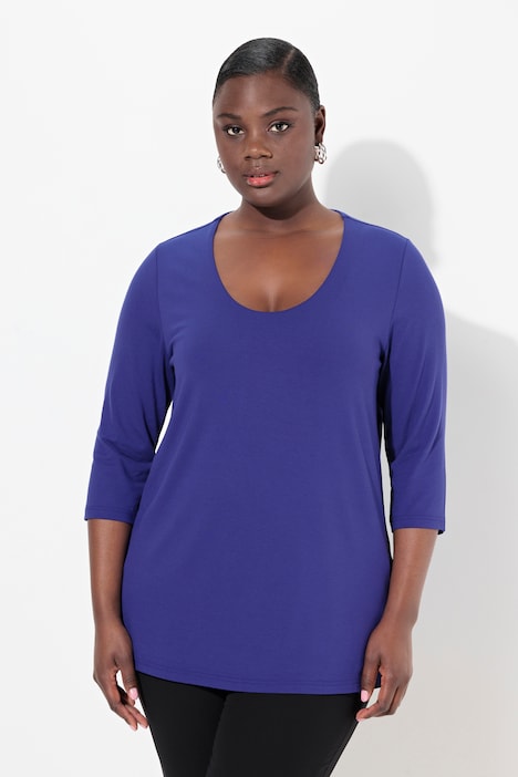 Shirt, tiefer Rundhalsausschnitt, 3/4 Arm