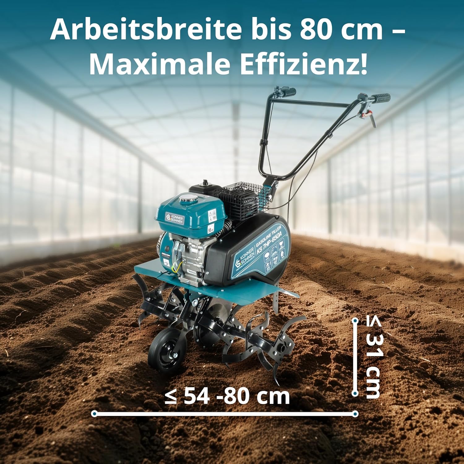Könner & Söhnen KS 7HP-850A Benzinkultivator mit Riemenantrieb, fräse Garten mit geschmiedete Säbelfräsen, einstellbare Pflugschar, Motorleistung 7 PS in diesem Motorhacken
