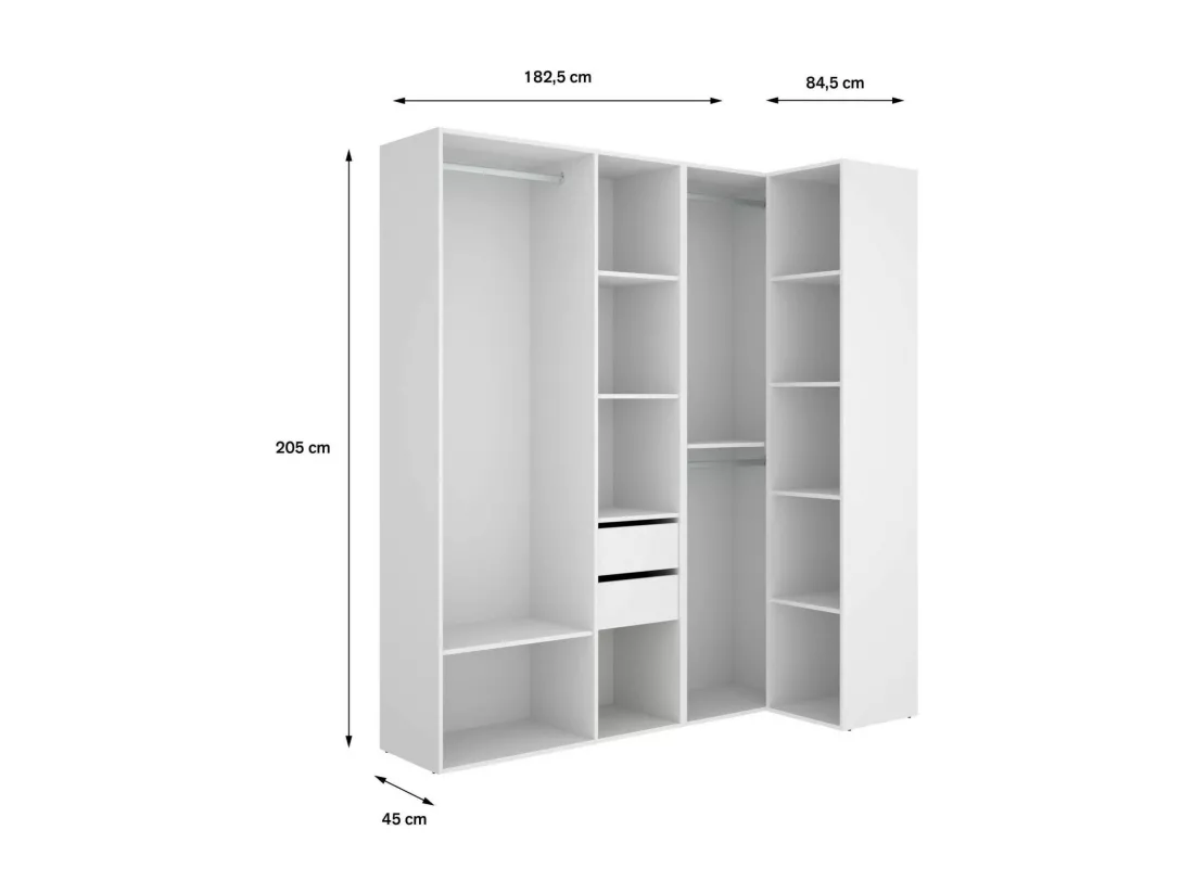 Grande Garde-robe Dda, Meubles de chambre, Penderie de plain-pied, Placard à vêtements, 183x85 h205 cm, Blanc et Chêne clair