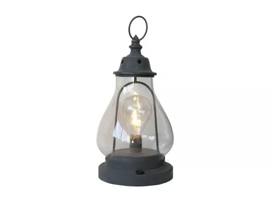 Lanterne pétrole jardin à poser bougie industrielle métal gris 34cm