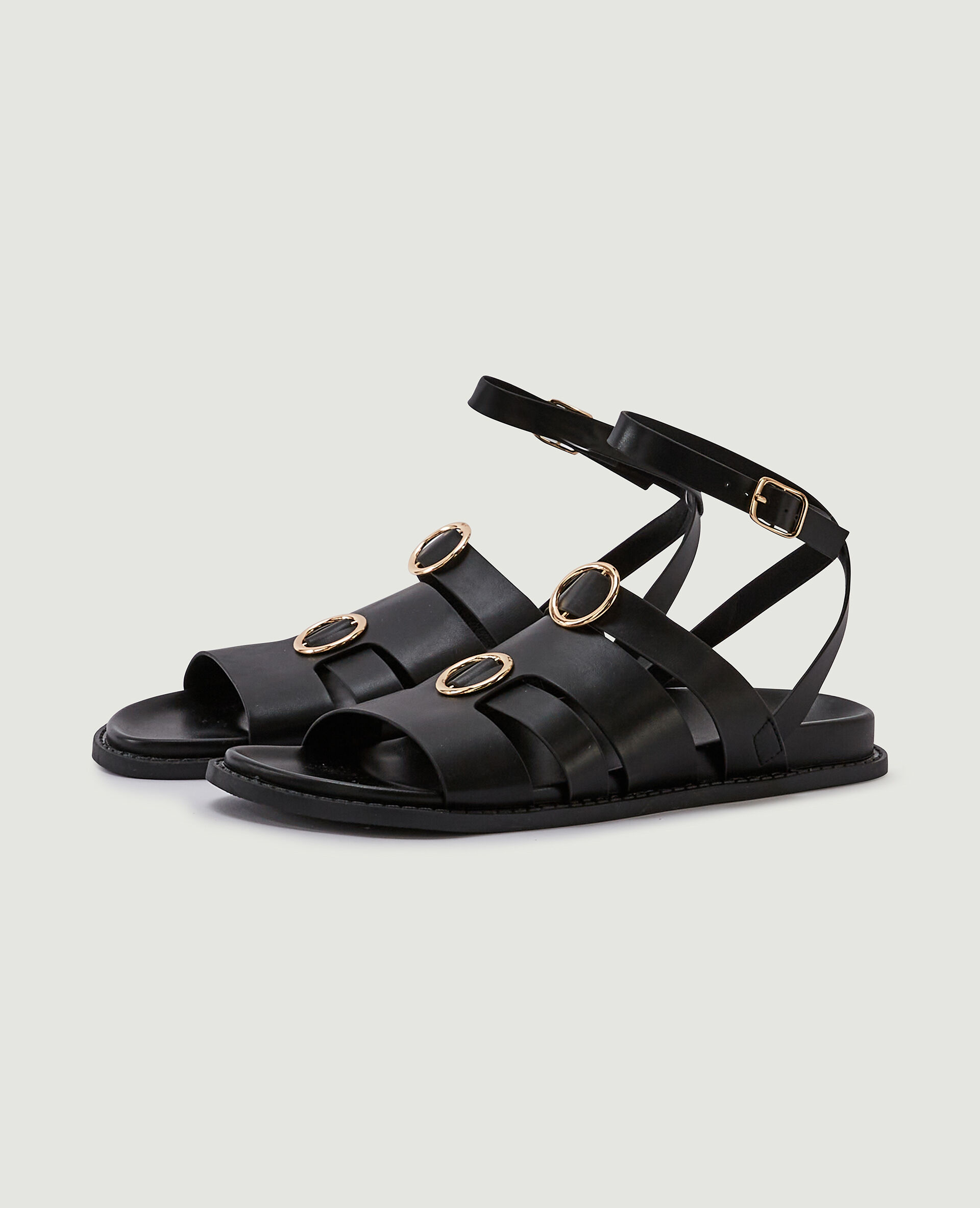 Sandales plates avec anneaux - Noir