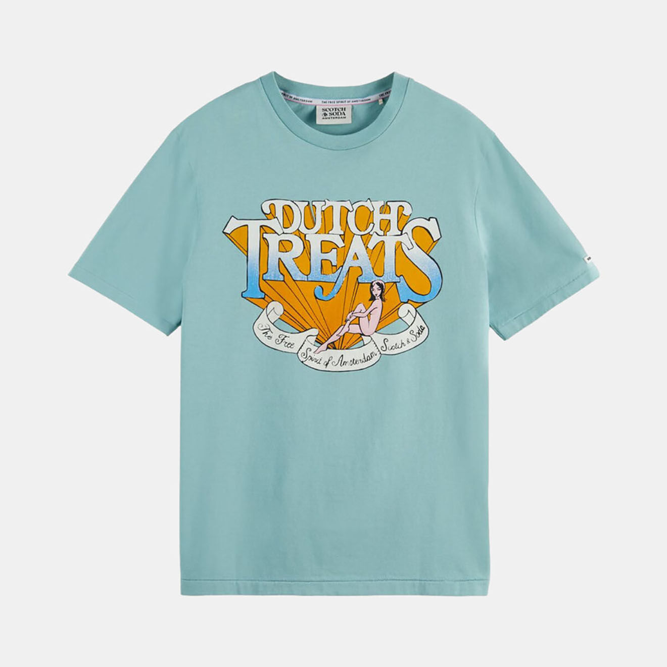 Scotch & Soda T-Shirt 100% Coton Bio Ditch Treats bleu turquoise