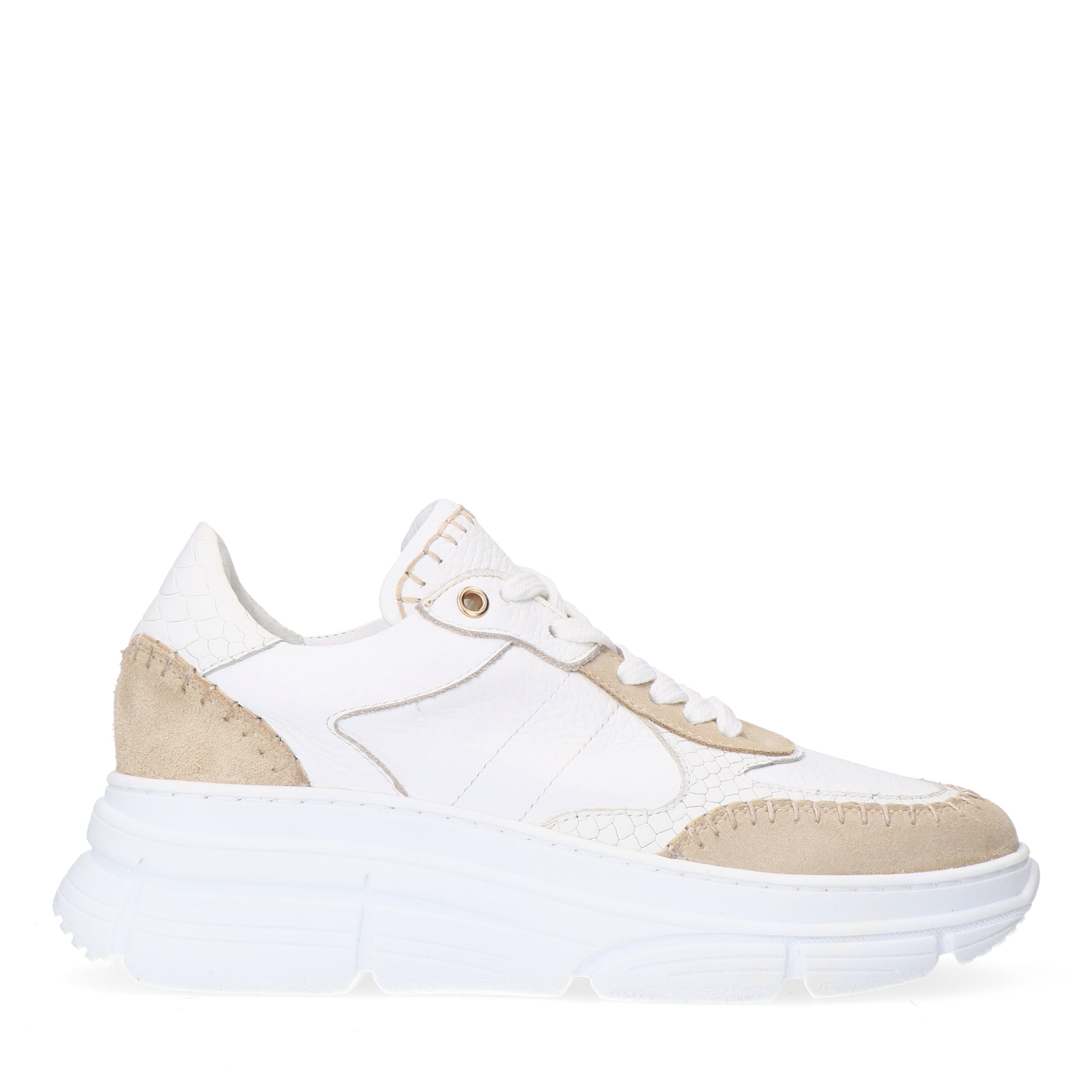 Witte leren sneakers met suède details
