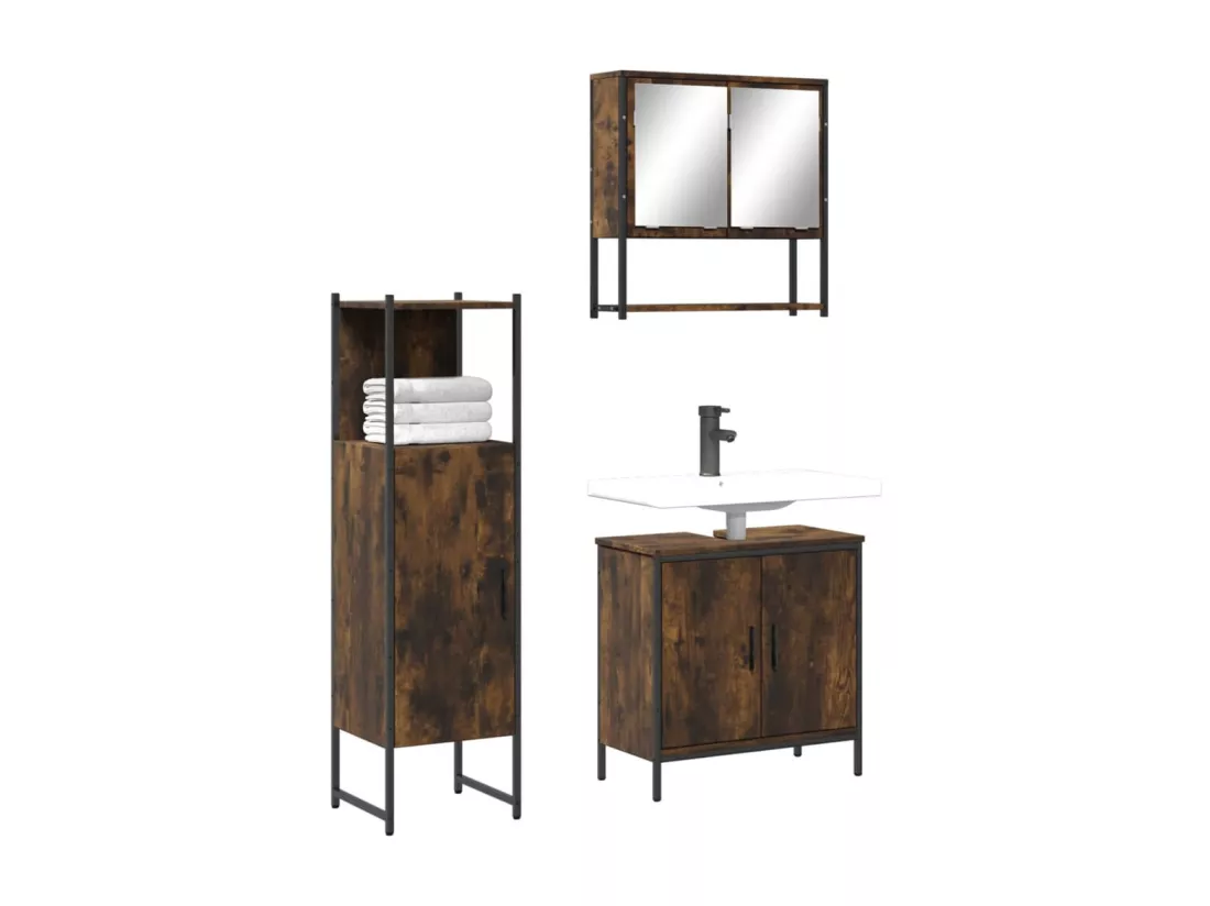 Ensemble de meubles de salle de bain 3 pcs Chêne fumé