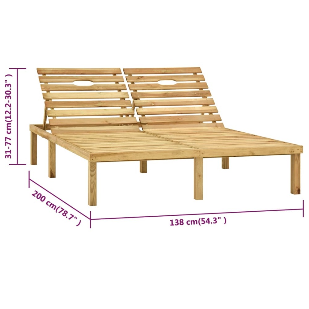 Transat chaise longue bain de soleil lit de jardin terrasse meuble d'extérieur double bois de pin imprégné de vert