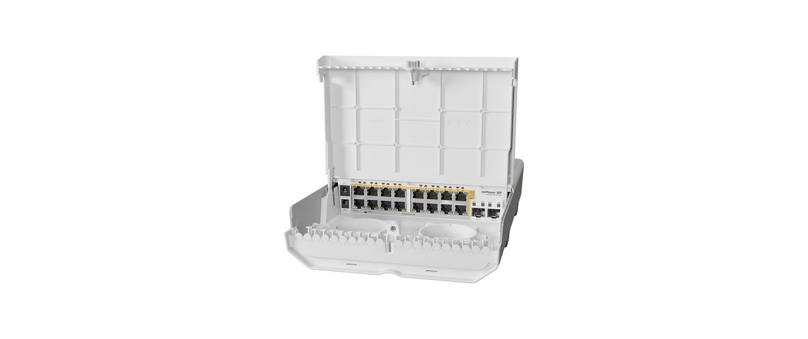 PoE+ Switch netPower 16P, Outdoor 18 Port<br>Ein 18-Port-Switch für den Aussenbereich mit 16 Gigabit-PoE-out-Ports und 2 SFP+