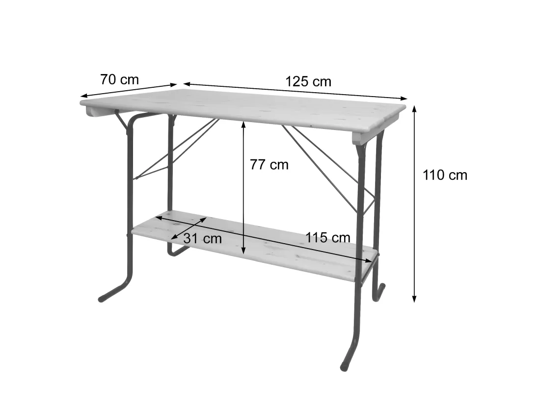Table haute HWC-L67 - table de brasserie table de tente de bière table de camping - pliable métal pin bois huilé 110x125x70cm