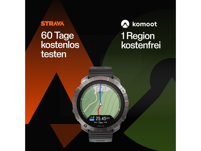 POLAR Sportuhr Grit X2 PRO Schwarz, M/L Sportuhr mit optischer Pulsmessung und Smartwatch-Navigation