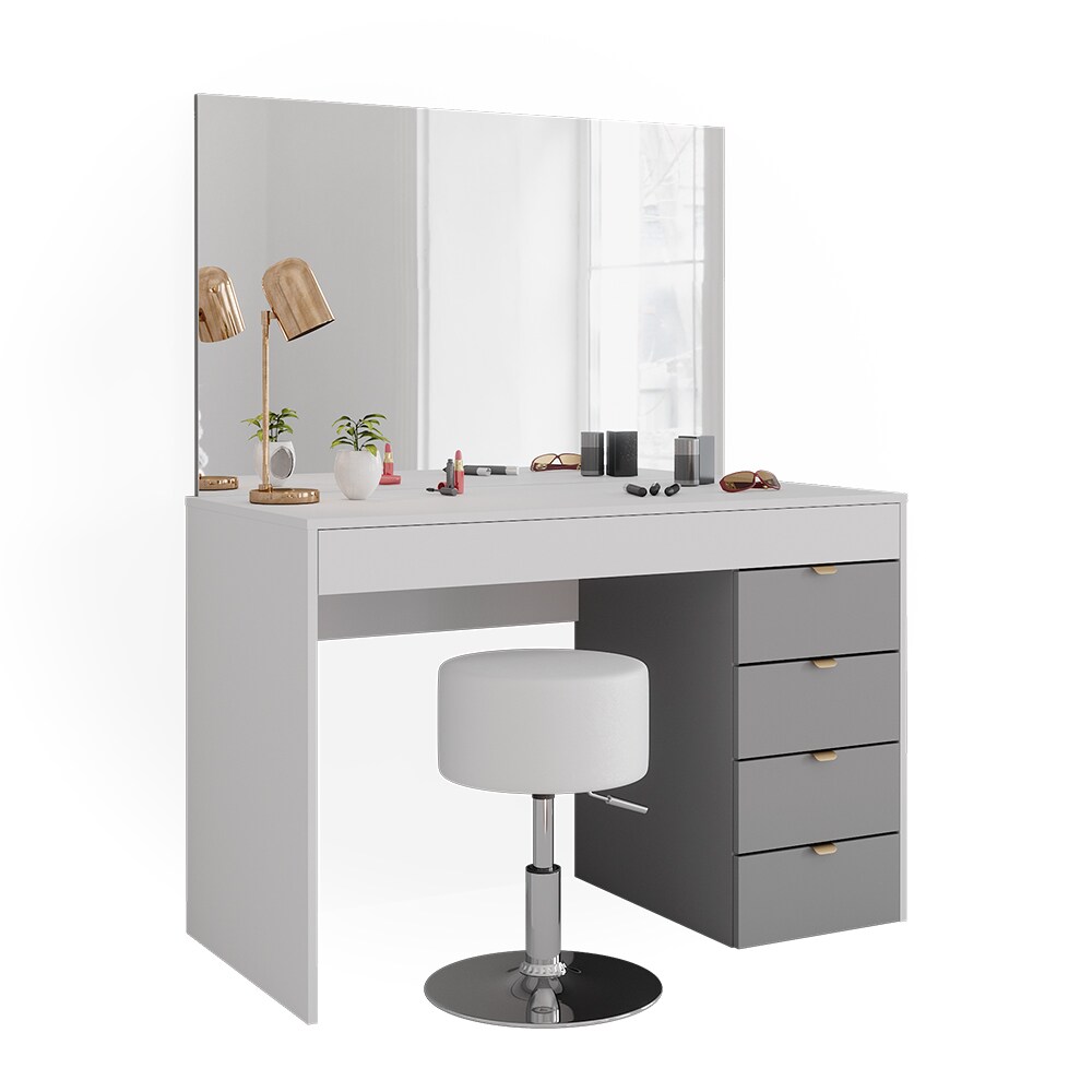 Vicco Schminktisch Elise Weiß Grau 115 x 76 cm modern Frisiertisch Schubladen Spiegel Hocker