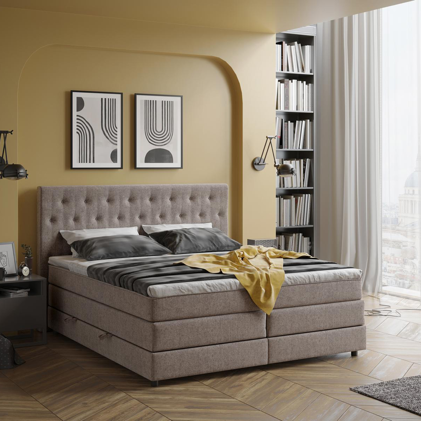 Boxspringbett - braun - H3 - 140x200 cm