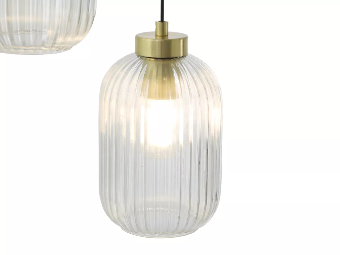 Lustre vintage en métal et verre - 3 globes - L. 30 x H. 120 cm - Doré - LOUXOR