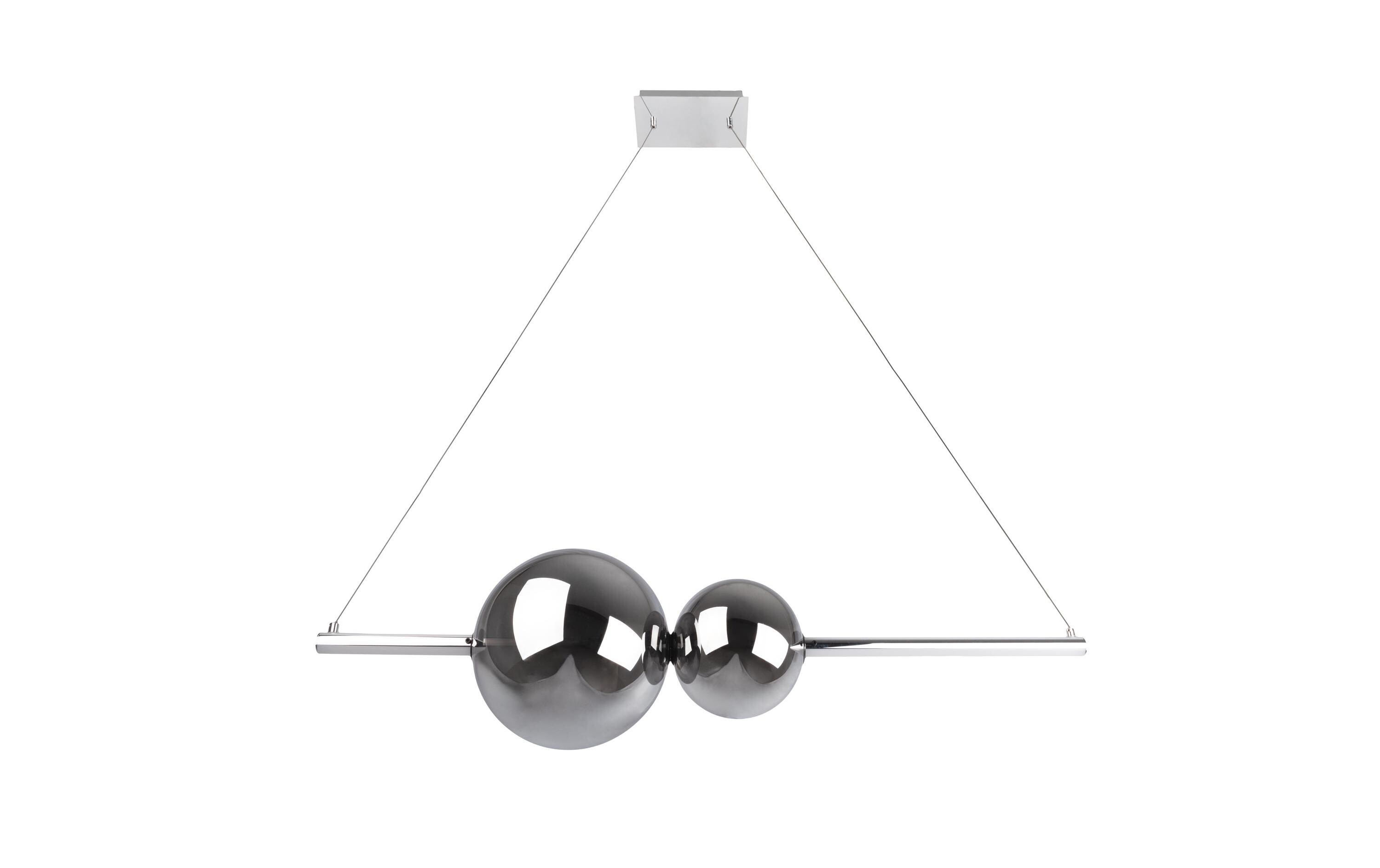 Pendelleuchte LED «NOVA» Chrom 100 cm<br>Dimmbare Hängeleuchte aus Metall und Glas mit zwei Kugel