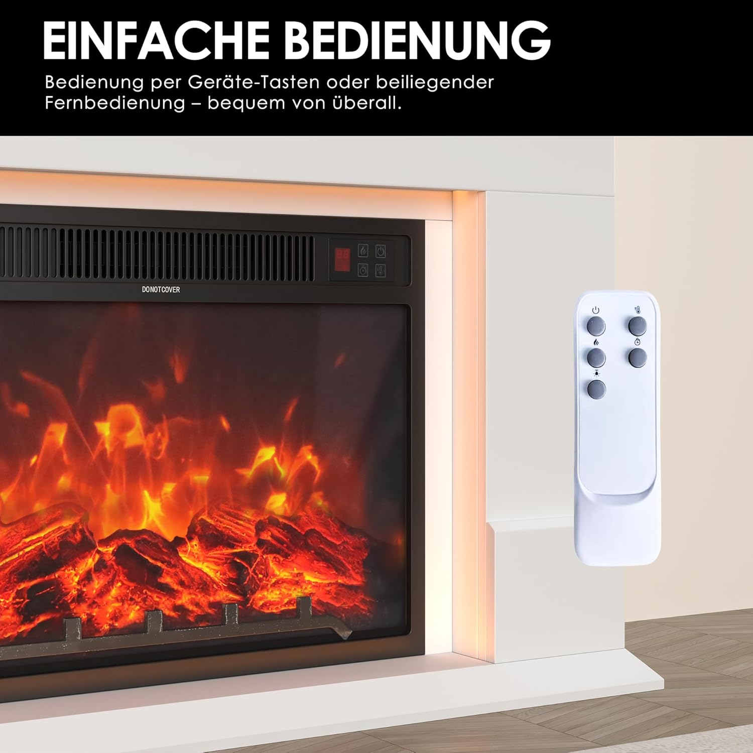 GRAVFORCE Elektrokamin 23 inch Elektrischer Kamin mit LED 3D Realistischer Flammeneffekt Erwärmungsfreistehender mit Timer und 12-Farb-LED-Lichtband und Fernbedienung Standkamin weiß