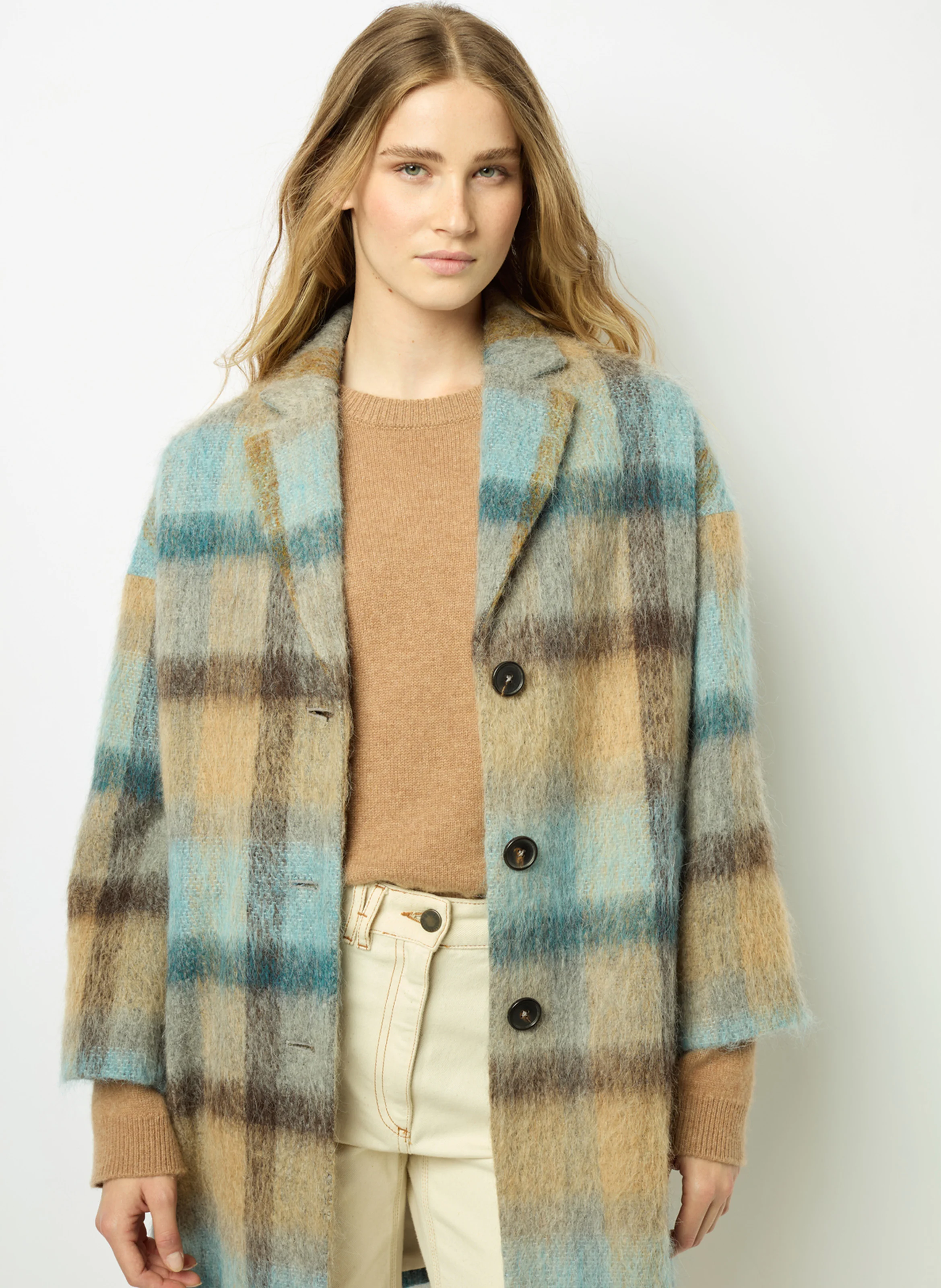 LEONILLE - Manteau col tailleur en laine mélangée | Beige