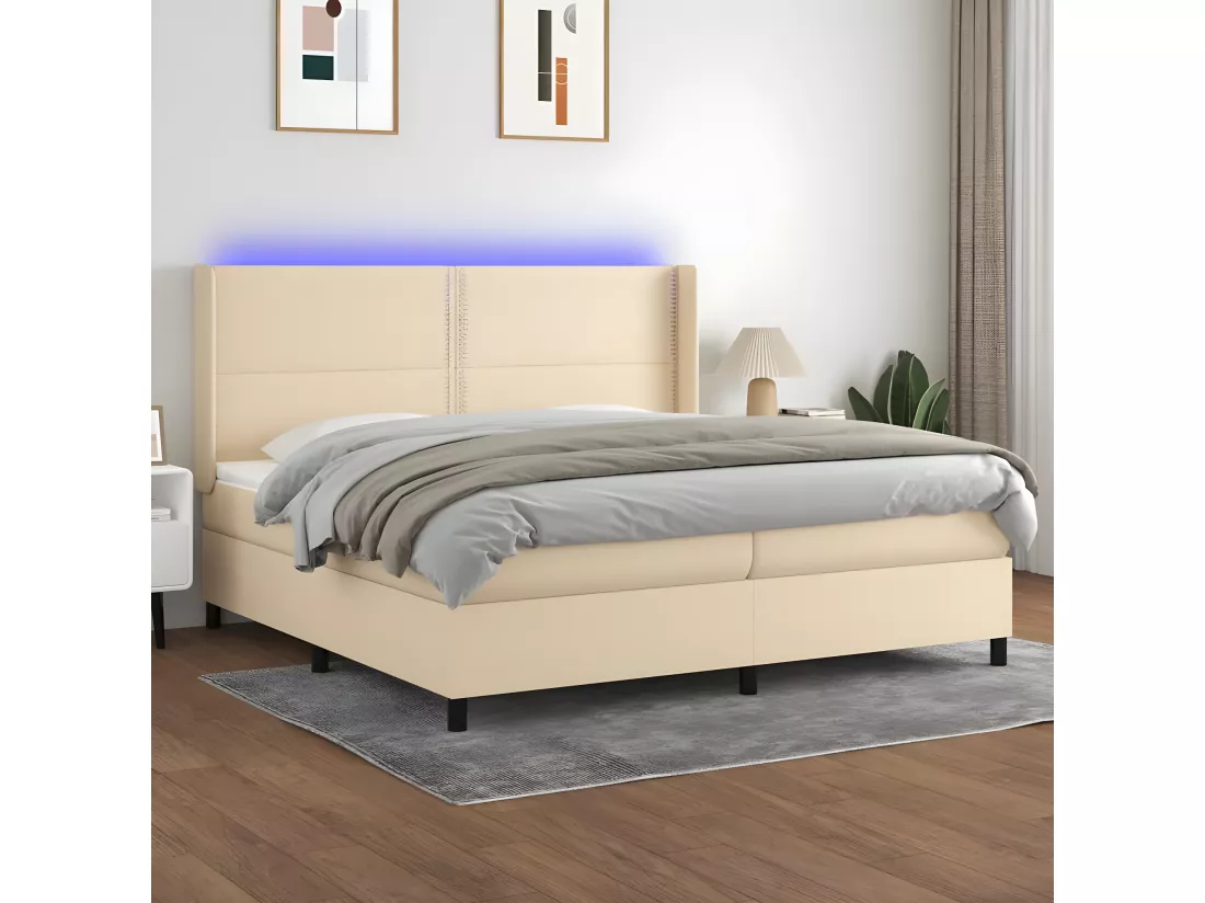 Sommier tapissier et matelas et LED Crème 200x200 cm Tissu